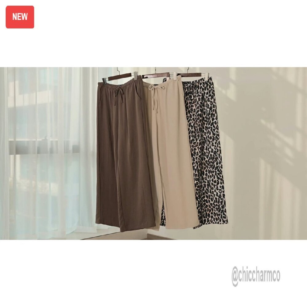 Wide Leg Palazzo Pants with Pockets Drawstring Elastic Waist Flowy Trousers - Picture 7 of 8